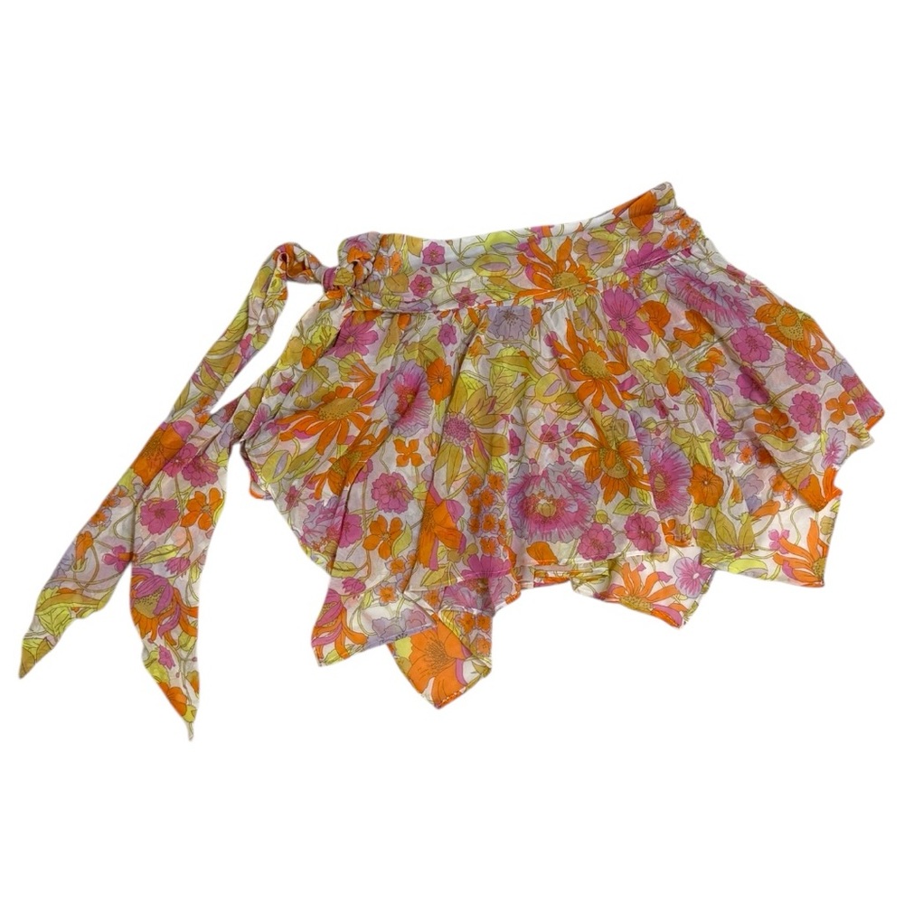 Asymmetrical Hem Retro Floral Fairycore Tie Skirt - Picture 2 of 9